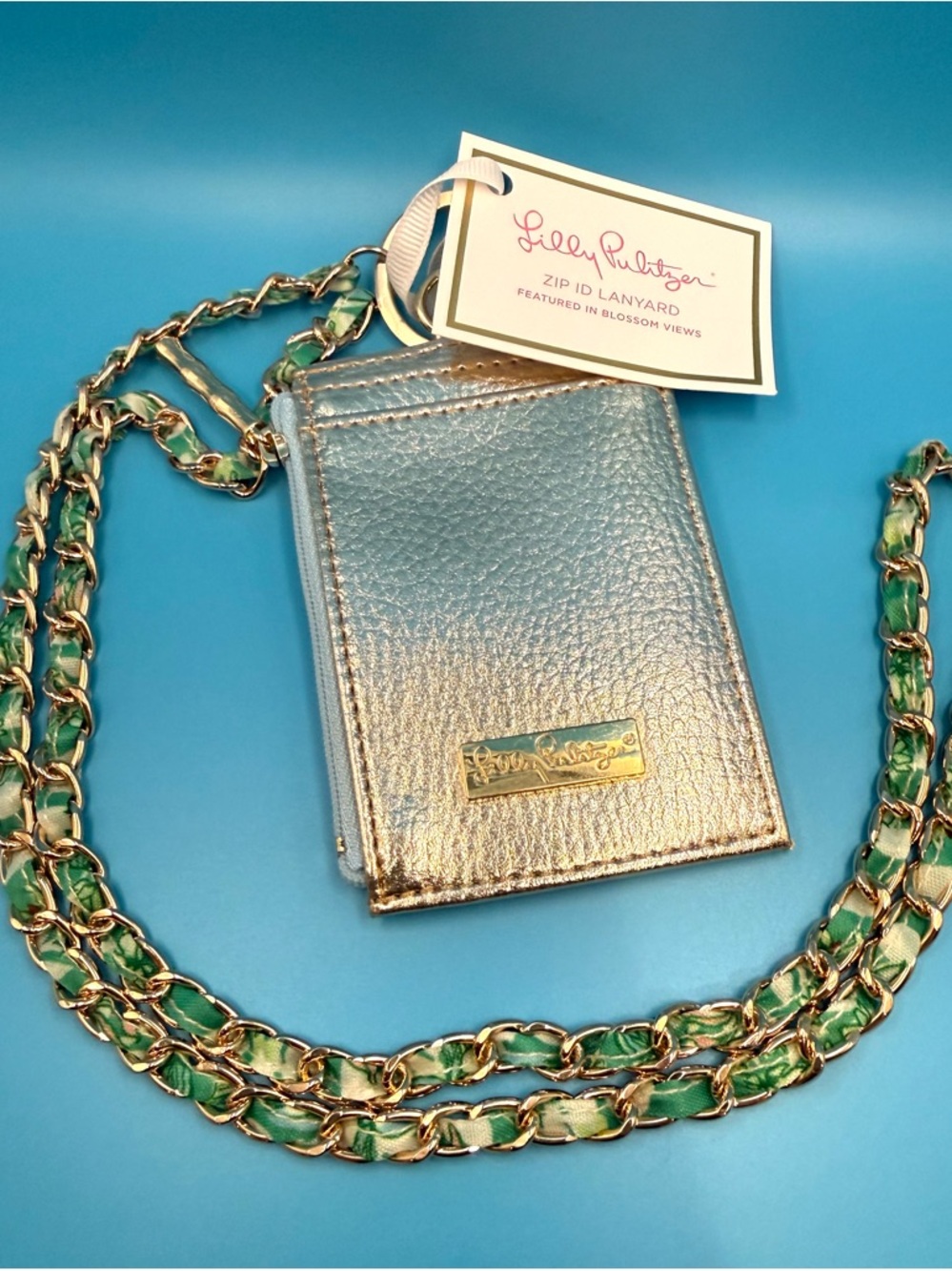 Lilly Pulitzer Metallic Gold Trim Floral ID Lanyard Card Holder - Picture 5 of 8
